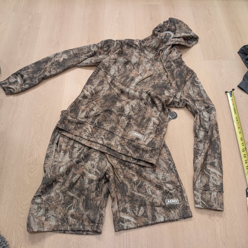 SMALL NWT Aeropostale Camo Set Hoodie Shorts Khaki Real Tree Pocket Aero